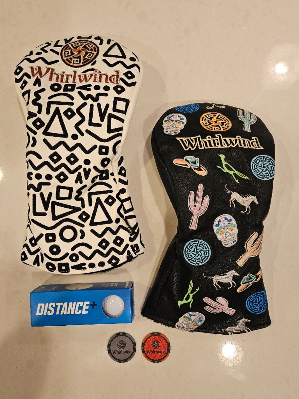 Whirlwind Golf Club Driver Head Cover Duo plus Markers & Balls